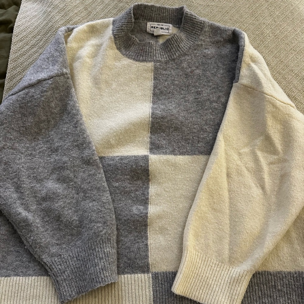 Gray and Cream Blocked Sweater